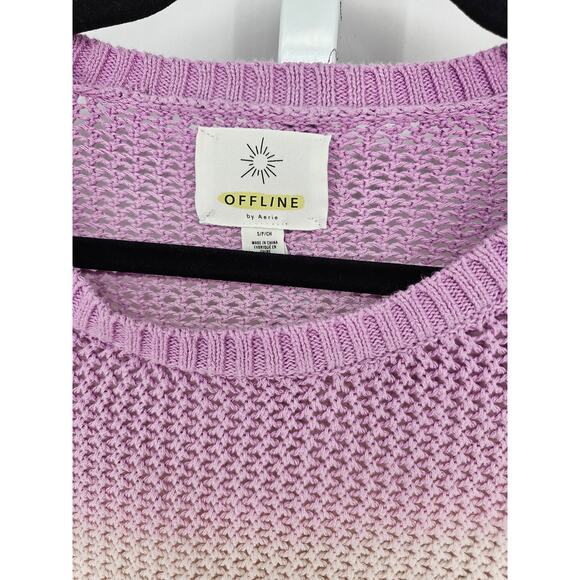 Offline by Aerie womens Sz S Cropped Open Knit Sweater Purple Brown Ombre Boho - Picture 2 of 3